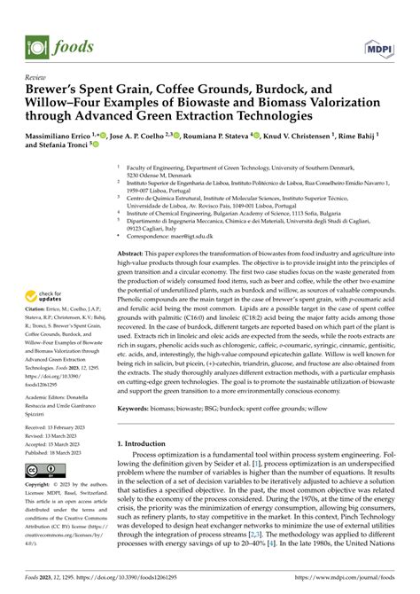 (PDF) Brewer’s Spent Grain, Coffee Grounds, Burdock, and Willow–Four Examples of Biowaste and ...