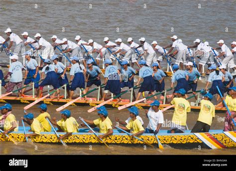 long boat races during the Water Festival in Phnom Penh Cambodia Stock ...