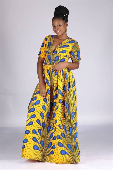 Yellow African Dressafrican Print Dress V Neck Dressafrican Etsy