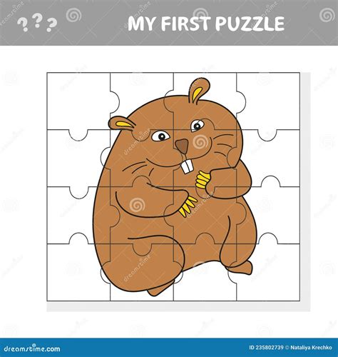 Puzzle Jigsaw Game for Kids - Animal Hamster - Worksheet Pieces Cartoon ...