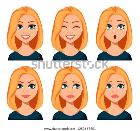 Face Expressions Woman Blond Hair Different Stock Vector Royalty Free