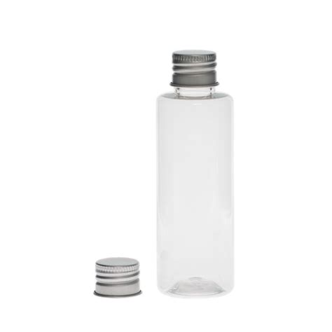 Botella 60 ml PET Cilíndrica Transparente con Tapón Aluminio 18 415