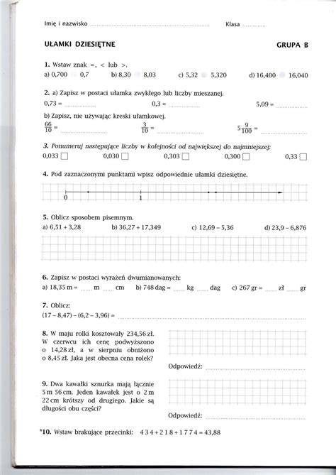 Sprawdzian Z Matematyki Ulamki Zwykle Klasa 5 Mądry