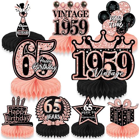 Refavor 65th Birthday Decorations For Women 9pcs Vintage 65th