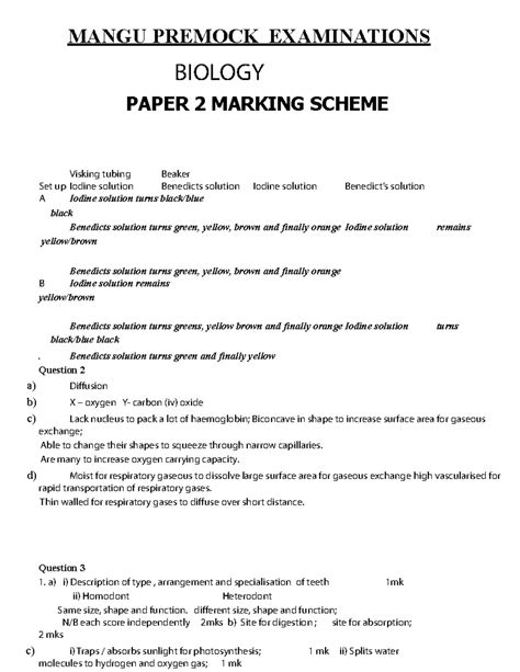 File A Errr Mangu Premock Examinations Biology Paper 2 Marking