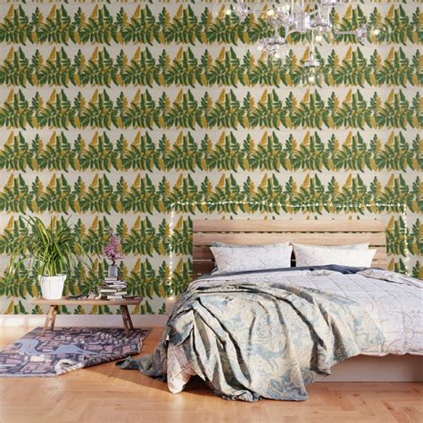 Gold And Green Ferns Wallpaper By Blue Specs Studio Society6