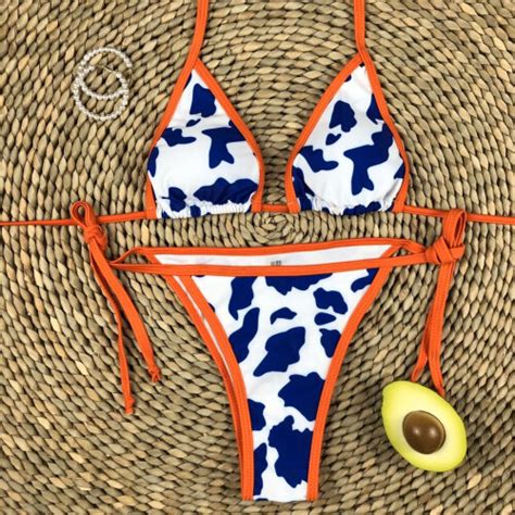 Sexy Cow Print Swimwear Women Bandage Push Up Bikini Sets Summer Female