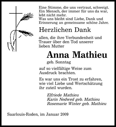 Traueranzeigen Von Anna Mathieu Saarbruecker Zeitung Trauer De