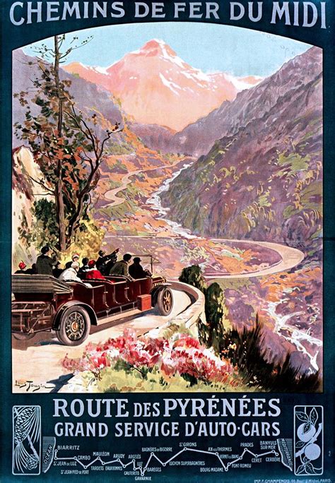 Affiche chemin de fer Midi Route des Pyrénées Travel posters