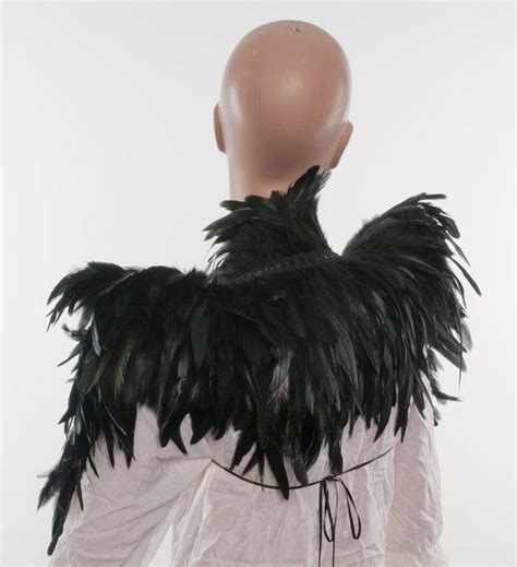 Feather High Collar Capelet Or Sharp Shoulders Wrap Shrug Dripping With Black Feathers Versatile