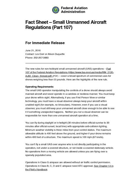 Fact Sheet – Small Unmanned Aircraft Regulations (Part 107) | Mile High ...