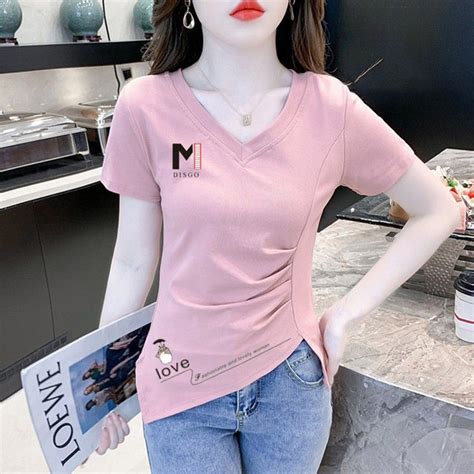 Pure Cotton Short Sleeved V Neck T Shirt For Women Summer 2024 New