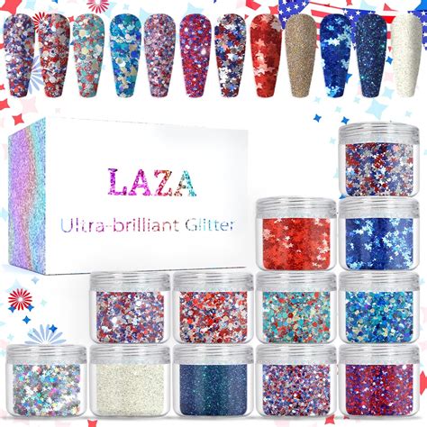 Amazon Laza Independence Day Nail Art Glitters 12 Colors Red Blue