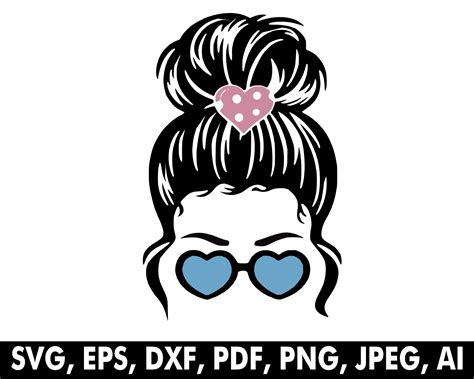 Girl With Glasses Svg Messy Bun Svg Girl Bandana Svg Girl Etsy