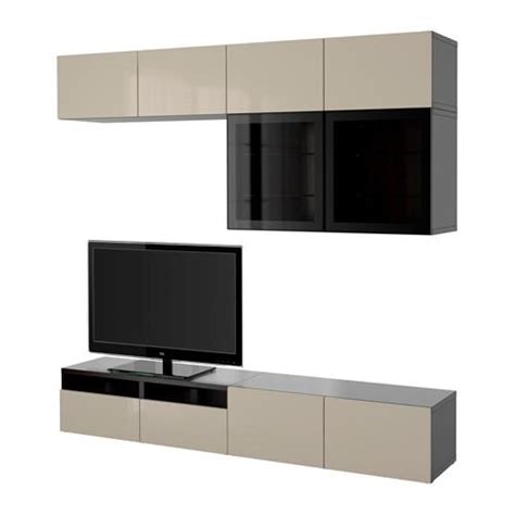 Best Meuble Tv Combines Portes Verre Noir Brun Haute Brillance