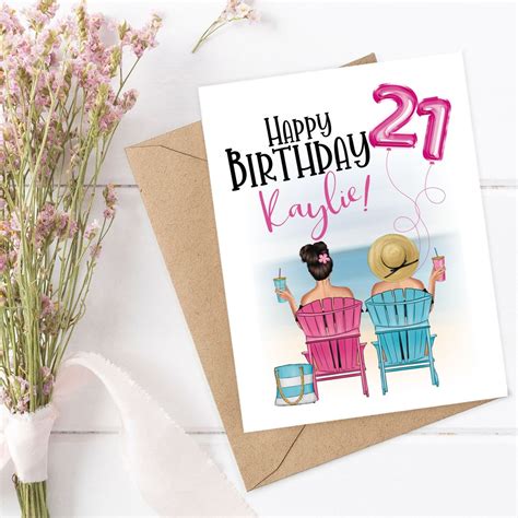 Best Friend Birthday Card, Personalized Friend & Girlfriend Card Summer ...