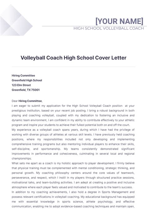 Free Volleyball Coach High School Cover Letter Template To Edit Online