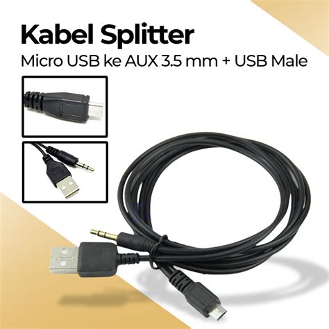 Kabel Splitter Micro Usb Ke Aux 35 Mm Usb Male 50 Cm V835 Black