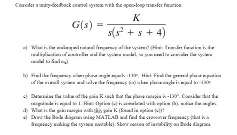 Solved Consider A Unity Feedback Control System With The Chegg