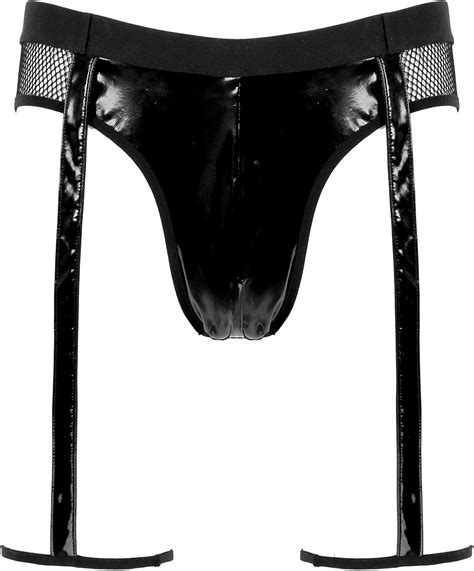 Iixpin Herren Wetlook Slip Unterhose Mit Strumpfhalter Lack Leder Netz Hipster Panties Bikini