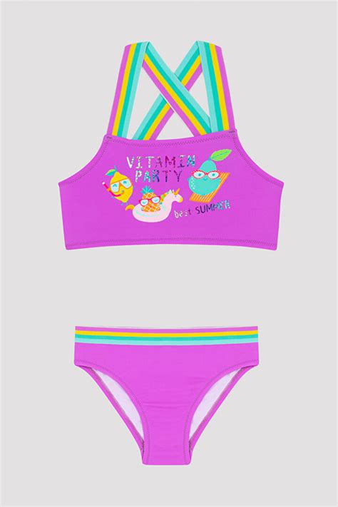 K Z Ocuk Meyve Desenli Mor Halter Bikini Tak M Pl W K W Iy Pr Mor Penti