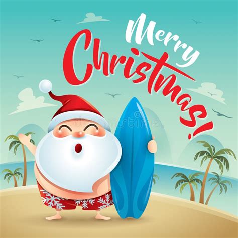 Merry Christmas Santa Claus On The Beach Holiday Stock Vector