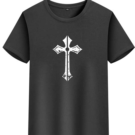 Plus Size Mens The Cross Pattern T Shirt Comfy Elastic Tees For Summer