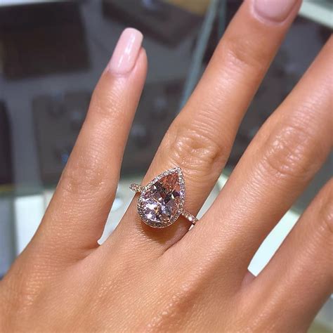 Pear Shape Morganite With Diamond Halo 900 Engagement Ring Shapes