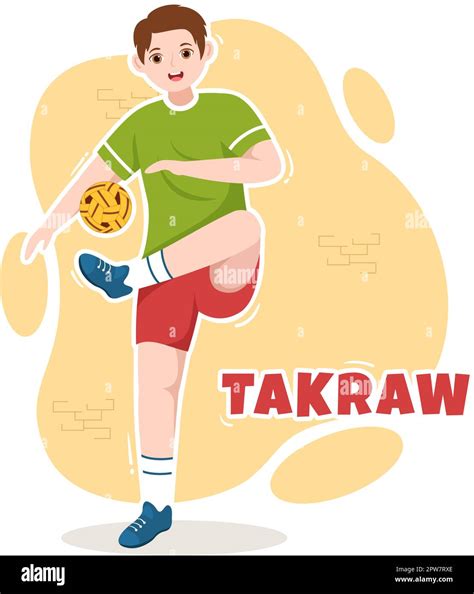 Sepak Takraw Illustration With Athlete Playing Kick Ball On Court In