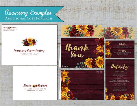 Rustic Fall Wedding Invitationsunflowersburgundy Etsy