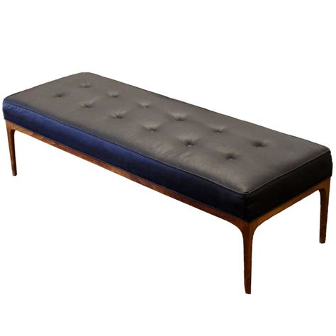 Mid Century Modern Tufted Black Leather Upholstered Bench For Sale At