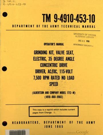 Sioux Valve Seat Grinding Kit Model 1712-M Operator's Manual : Albertson & Co., Inc. : Free ...