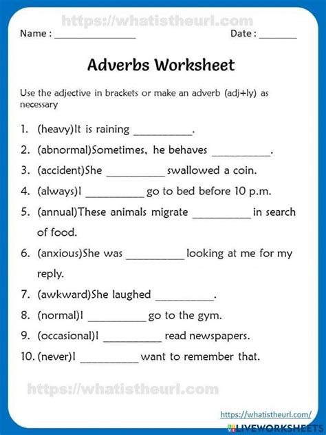 Adverbs Worksheet Roaa Montaser Mashal Live