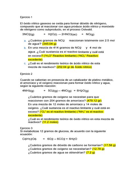 Act Tdlm Tarea Ejercicio El Xido N Trico Gaseoso Se Oxida Para