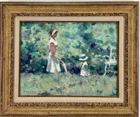 André Gisson Mother and child in grassy landscape MutualArt