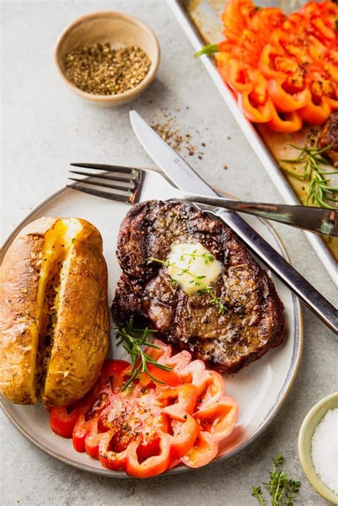 Grilled Rib Eye Steak With Baked Potato Garden In The Kitchen