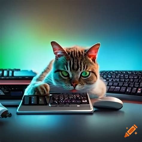 Cat Playing Computer Games On A Gaming Pc On Craiyon