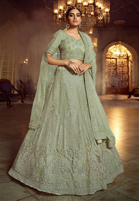 Light Green Net Circular Lehenga Choli