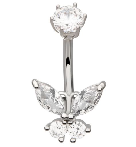 Marquise Butterfly Clear Cz Stainless Steel Belly Button Ring