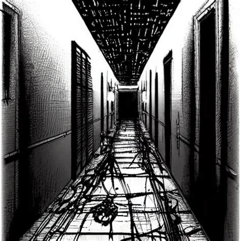 Ominous Space Station Hallway By Tsutomu Nihei Inked Stable Diffusion