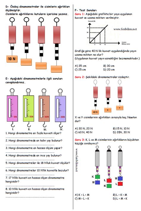 5 Sınıf Kuvvetin Ölçülmesi Çalışma Kağıdı Fen Bilimleri