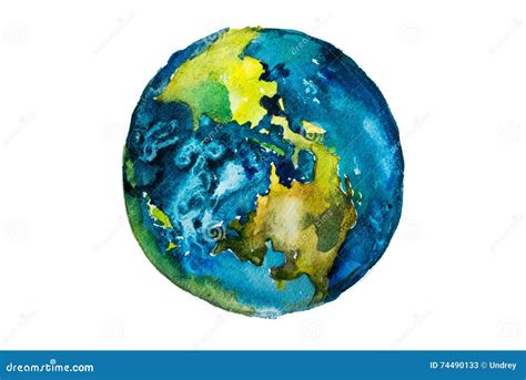 Hand Drawn Watercolor Earth Globe Painted With Watercolours Stock