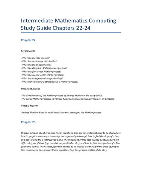 Intermediate Mathematics Computing Study Guide Chapters 22-24