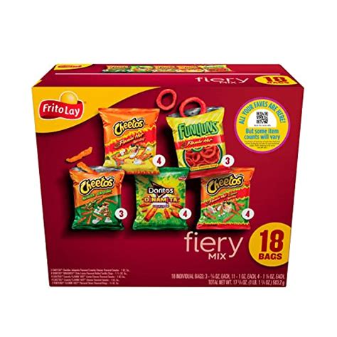 Frito Lay Snacks Fiery Mix Spicy Chips Variety Pack Cheetos Doritos Funyuns Flamin Hot 18