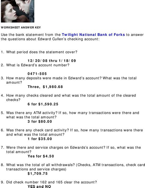 Reading A Bank Statement Worksheet Bank Reconciliation Exercises And