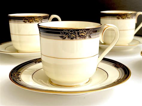 S Noritake China Spell Binder Footed Cups Saucers Set Of