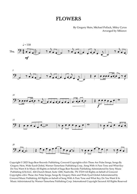 Flowers Arr Milanov By Miley Cyrus Sheet Music For Tuba Solo At Sheet Music Direct