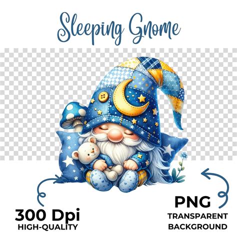 Watercolor Sleeping Gnome Clipart Pijamas Gnome Clipart Nighttime