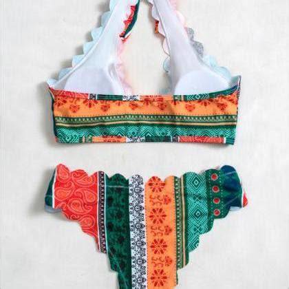 Design Print High Waist Sexy Bikini Split Swimsuit On Luulla