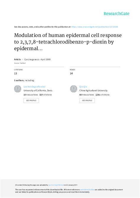 Pdf Modulation Of Human Epidermal Cell Response To 2378